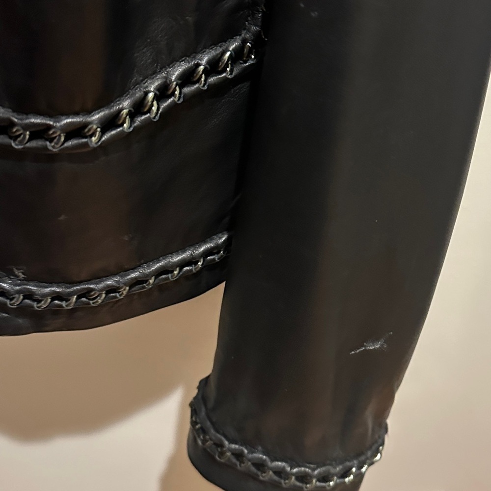 Tory Burch Black Leather Jacket with Chain Trim - Picture 4 of 4